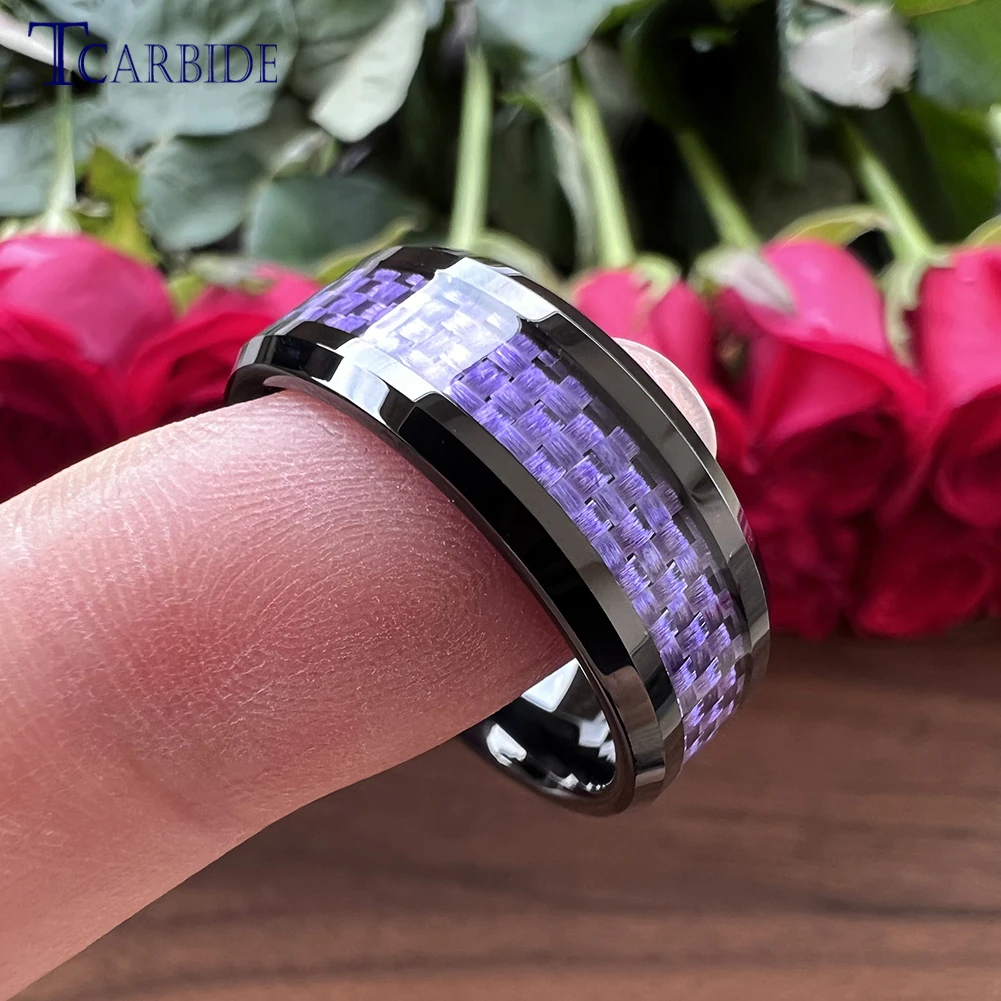 Bague en carbure de tungstène pour hommes et femmes, bande de mariage classique, incrustation en fibre de carbone, haute qualité, ajustement confortable, livraison directe, 8mm