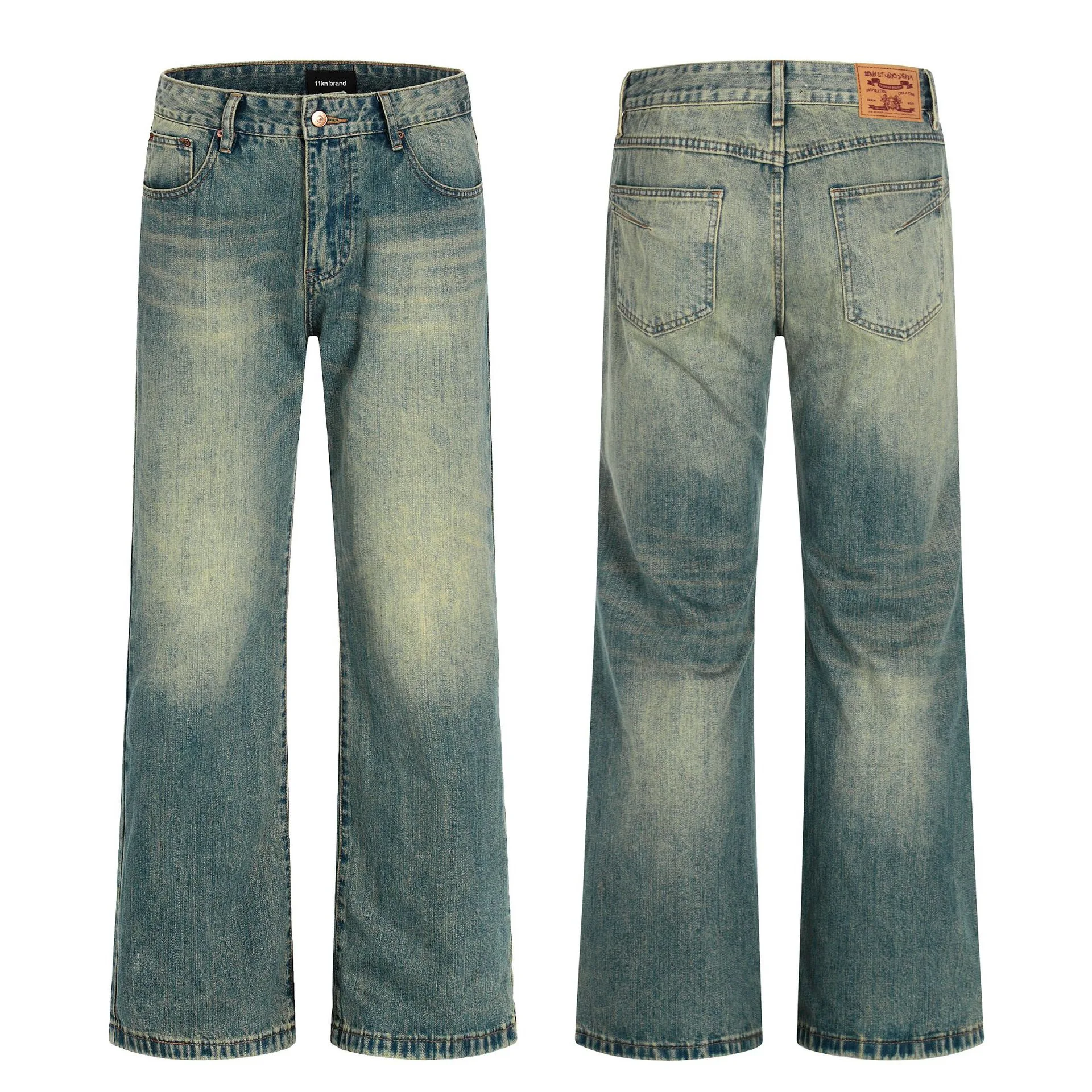 

American Retro Jeans Men's Waed Vintage Blue Casual Straight Leg Slimming Long Pants Loose Fit Daily Wear