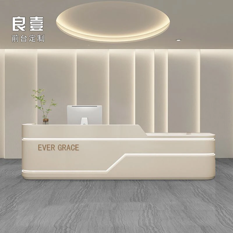 Reception Desk Curved Tempered Glass Irregular Furniture For Stores Restaurant Front Table Spa Shop Service Counter Luxury Salon