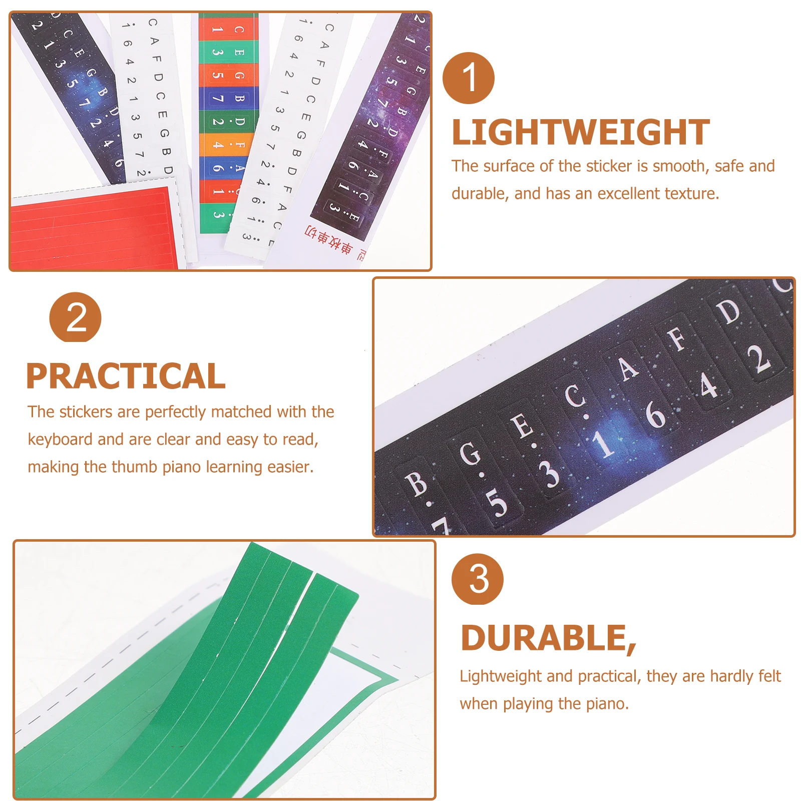 5 set Thumb Piano Note Stickers 5 Sets Lightweight Removable Learning Stickers For Beginners Keyboard Decals Instrument
