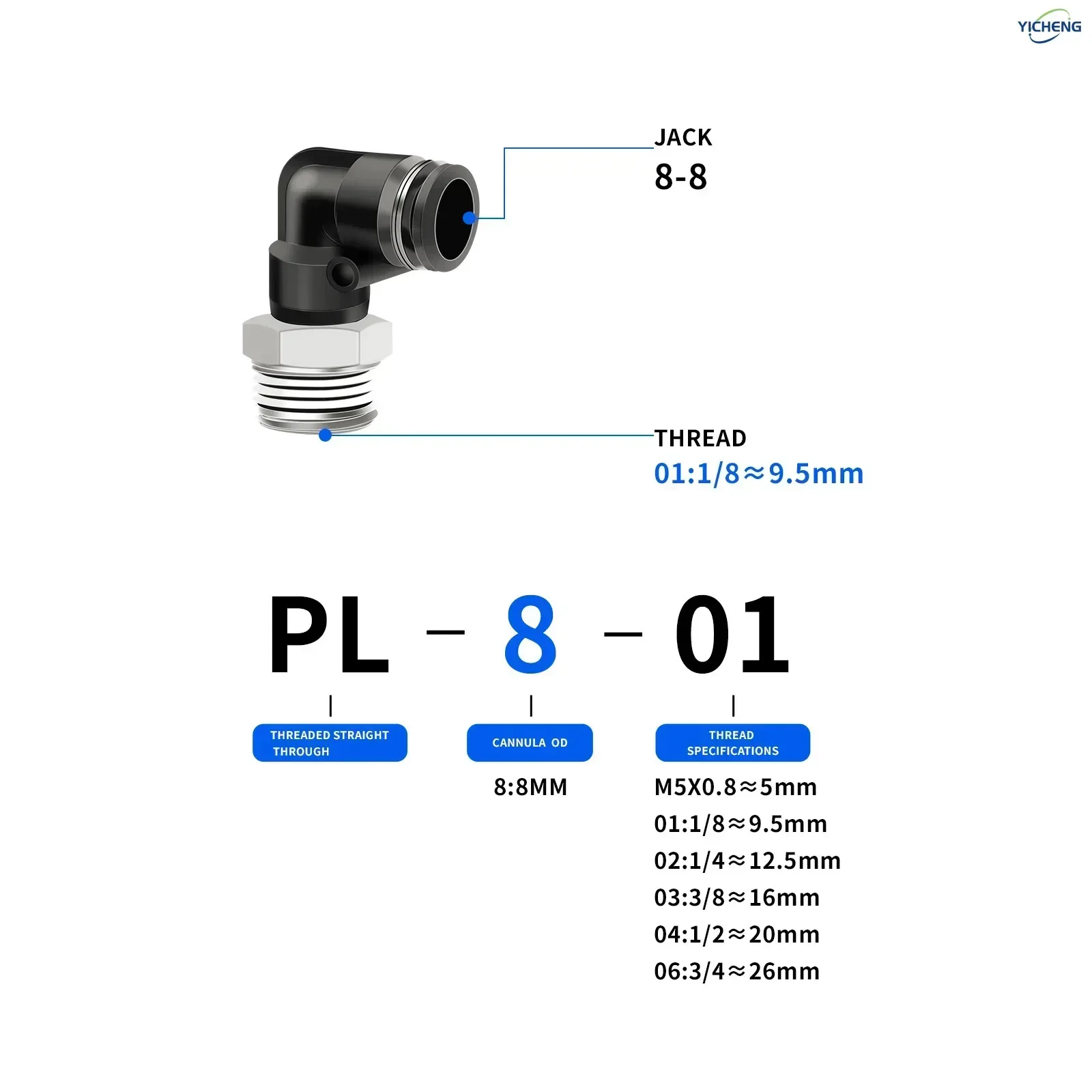 Pipe Fittings Male 8mm Tube OD Elbow Thread specification 1/8“1/4