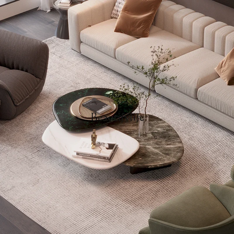 โต๊ะกาแฟหินอ่อนธรรมชาติ FG28 สไตล์อิตาเลียนมินิมอล หรูหรา ระดับไฮเอนด์ รูปทรงพิเศษ