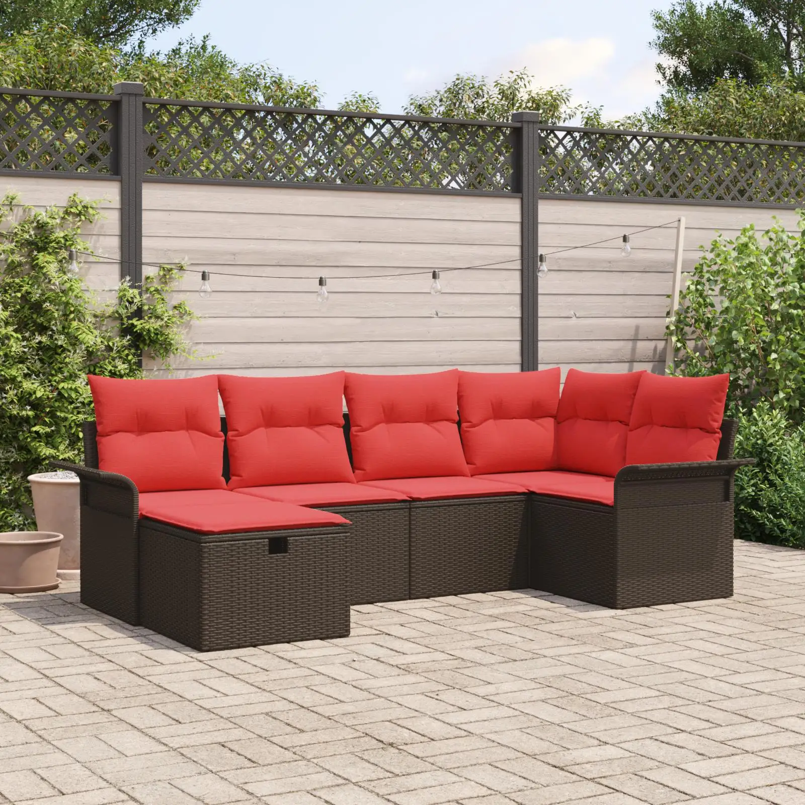 

Garden Sofa Set 6 Pieces Cushions Outdoor Furniture Brown Poly Rattan Stylish Patio Seating