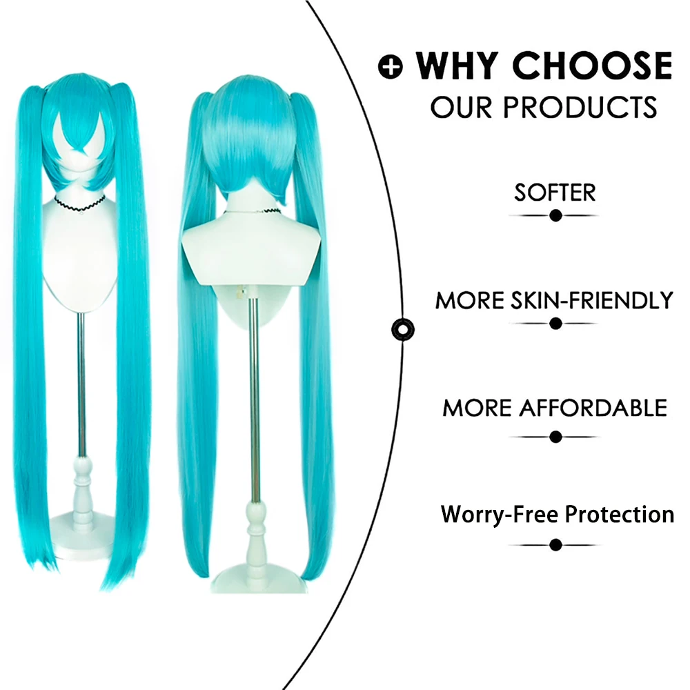 

High-Quality Miku Anime Cosplay Synthetic Hair 46-Inch Detachable Double Ponytail Halloween Carnival Daily Party Wig Nature