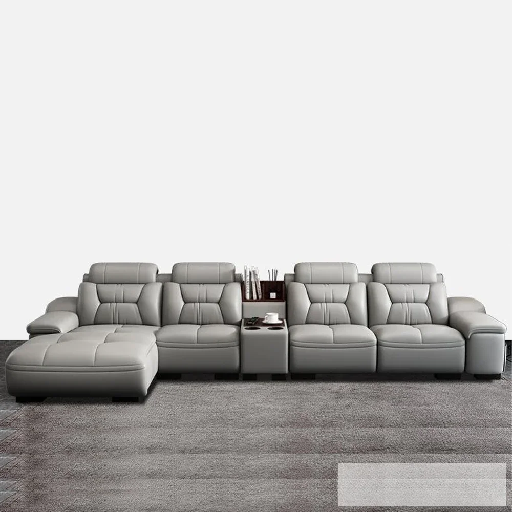 Italian Genuine Leather Sectional Sofa with USB Charging, Bluetooth Speaker and Projector - Perfect for Your Living Room