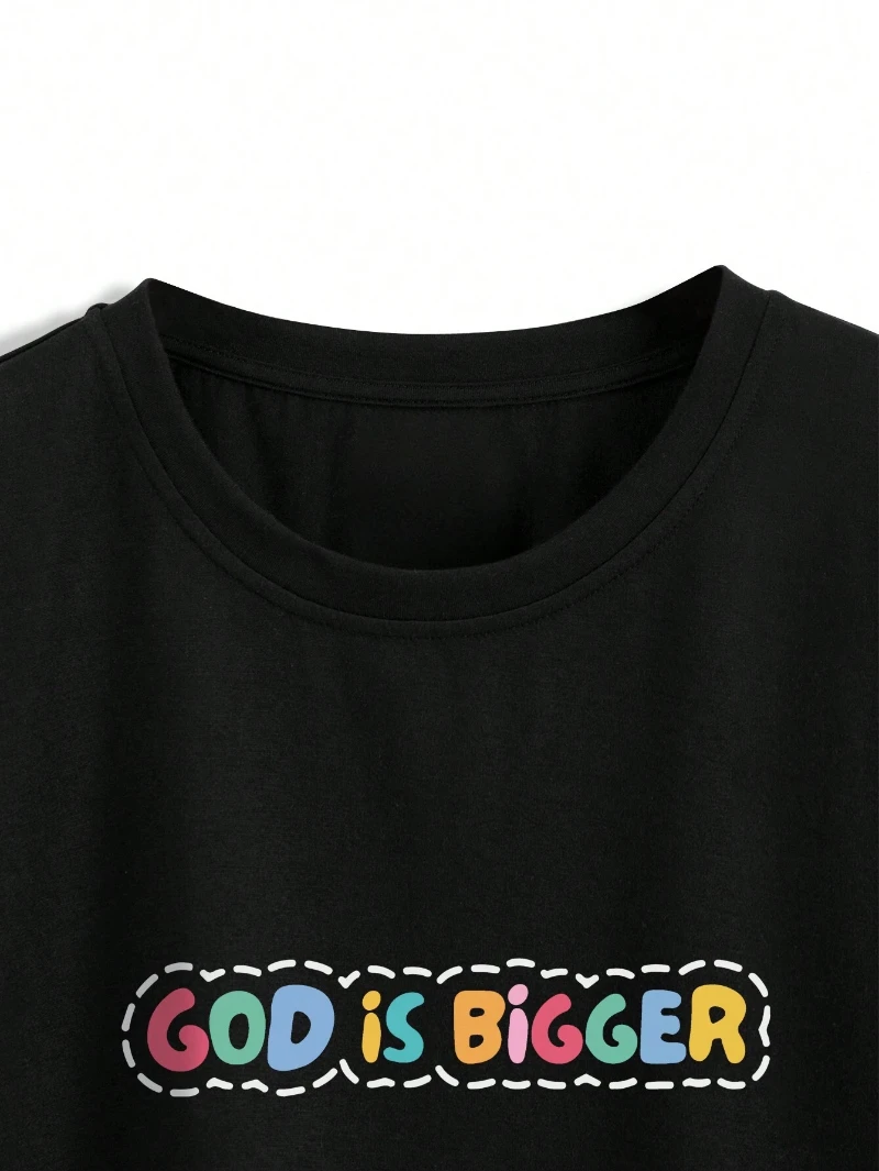 Letter Print God Is Bigger Cotton Women T-shirt Fashion Brand Summer Round Neck Simple Casual Short Sleeve Loose Basic Top Tee