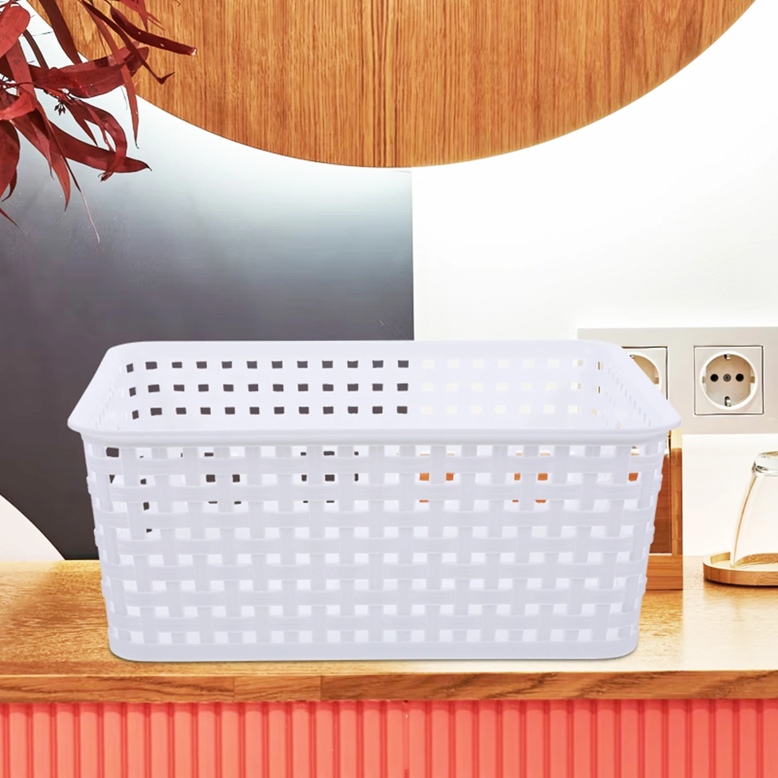 

2Pcs Storage Small Plastic Bins for Home Office Kitchen Bedroom Hollow Edge Design PP Small Plastic Baskets For Organizing