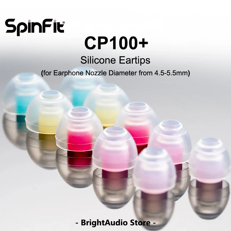 SpinFit CP100 + PLUS Pontas de ouvido de silicone para bico de fone de ouvido HIFI com diâmetro de 4,5-5,5 mm