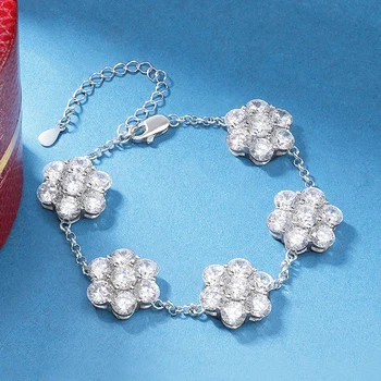 5mm D color full Moissanite jewelry sets for women 100% S925 silver flower necklace bracelet earrings 18K chain wedding jewelry