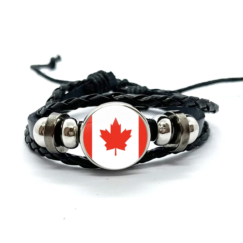 Canadian Flag Leather Bracelets Glass Dome Snap Button Bracelet & Bangles Fashion Women Men Jewelry