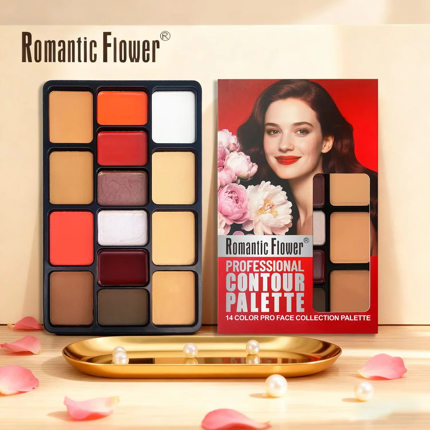 لوحة مكياج الكل في واحد مكونة من 14 لونًا مع ملمع شفاه كونتور وأحمر الخدود وخافي عيوب البشرة لمظهر جمال كامل