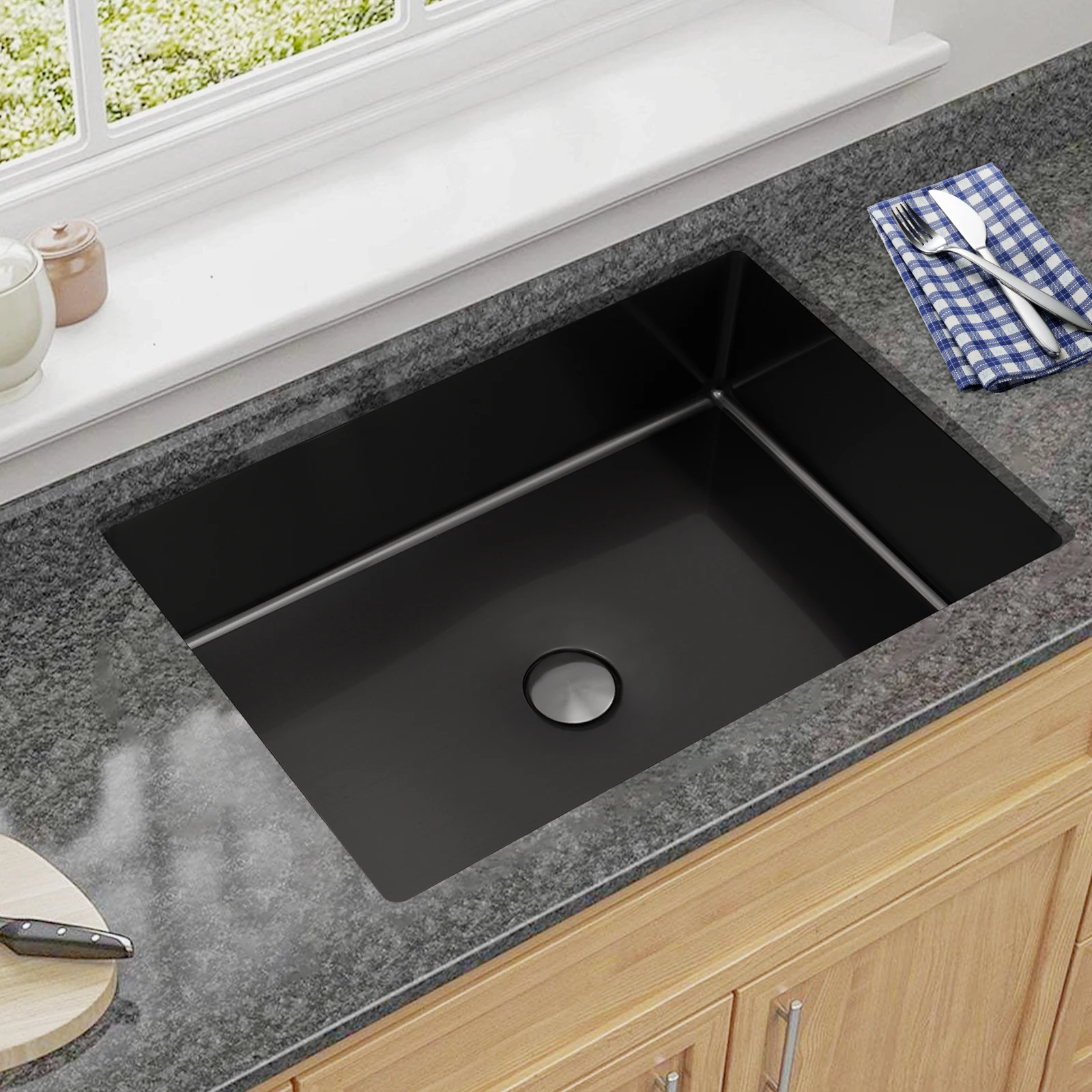 

304 Stainless Steel Kitchen Sink 50cm Single Bowl Undermount Basin For Kitchen Fixture Improvement With Drainage