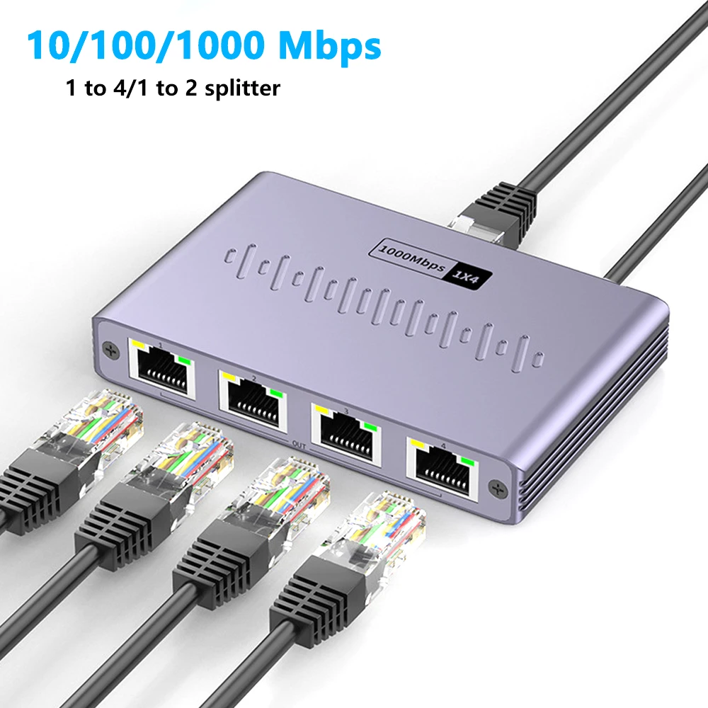 Gigabit Ethernet Splitter 1 to 2/3/4 1000Mbps RJ45 LAN Internet Splitter for PC Laptop Nintendo Switch Router TV Box Digital TV