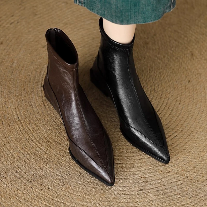 

Women's Shoes Pointed Toe Mid Heels Fashion Shoes Luxury New Winter Ankle Boots 2025 Dress Designer Pumps Mujer Chelsea Botas