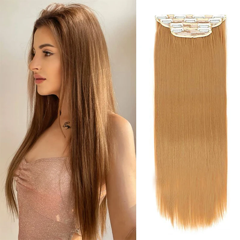 

Long Straight 11 Clip In Hair Extensions 55CM Synthetic Thick 200g Heat Resistant Fiber Hairpiece Natural Hair For Women Girls