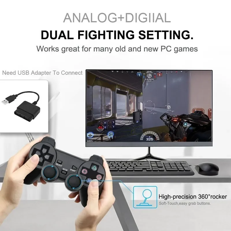 Wireless Gamepad for Sony PS2 Controller for Playstation 2 Console Joystick 2.4G Double Vibration Shock Joypad USB PC Game