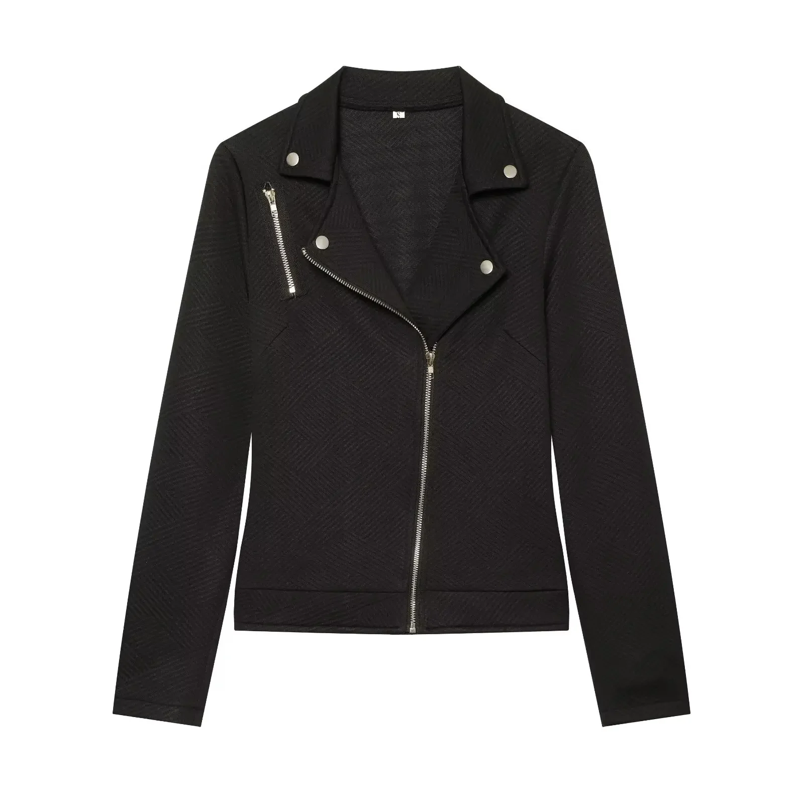 Black Motorcycle Women Jackets Autumn Female Asymmetric Zip Slim Long Sleeve Short Coats Lady Chic Street Rivet Casual Outerwear