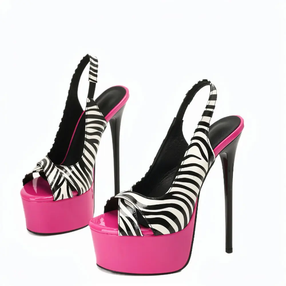 Women Fashion Sandals 16cm Super High Heels Patent Leather Open Toe Evening Dress Shoes Comfortable Plus Size 42