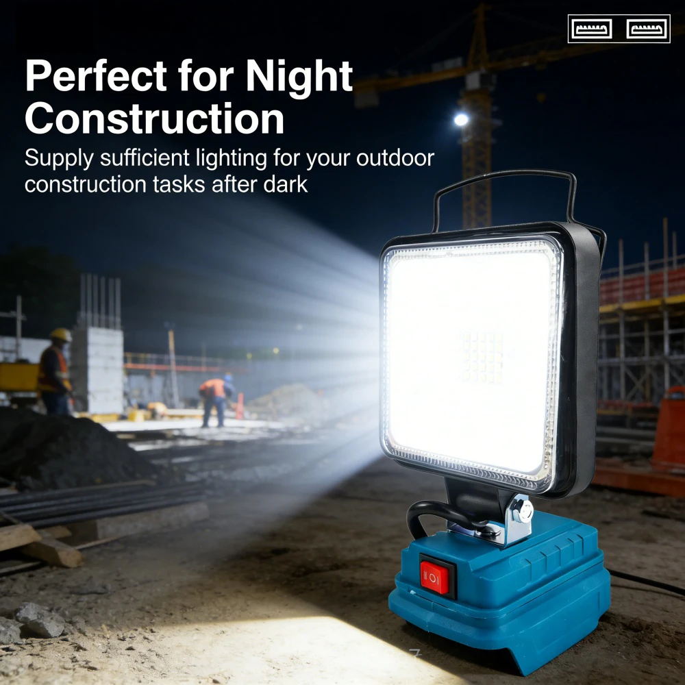 Indoor Outdoors Night Searchlight Tool Cordless LED Work Light Rechargeable Flashlight For Makita 18V Battery Power Tools