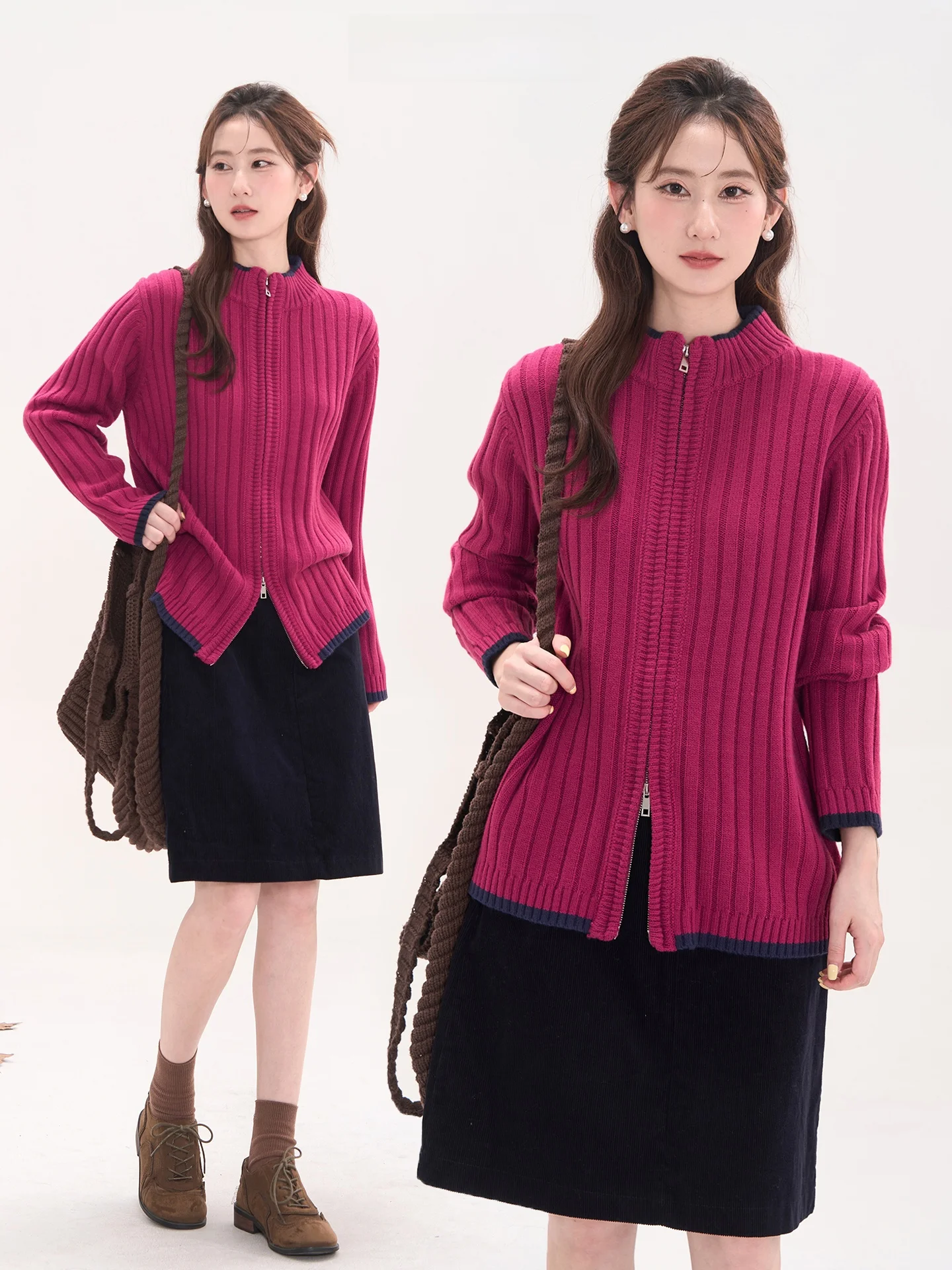 

Heme 5, шерстяной цвет на молнии, свитер с блузкой, пальто цвета дракона, фруктов, корейский Sle, весна-осень f, свободный крой с высоким воротником