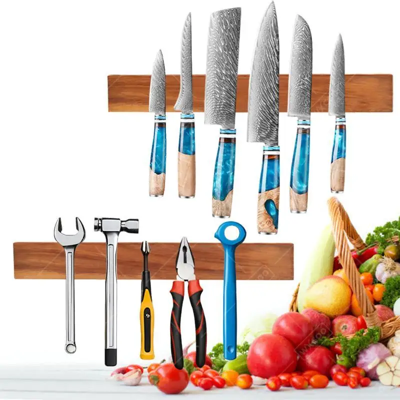 

Magnetic Knife Holder for Wall Strong Enhanced Knife Rack Storage Acacia Wood Kitchen Magnetic Knife Block Kitchen Supplies