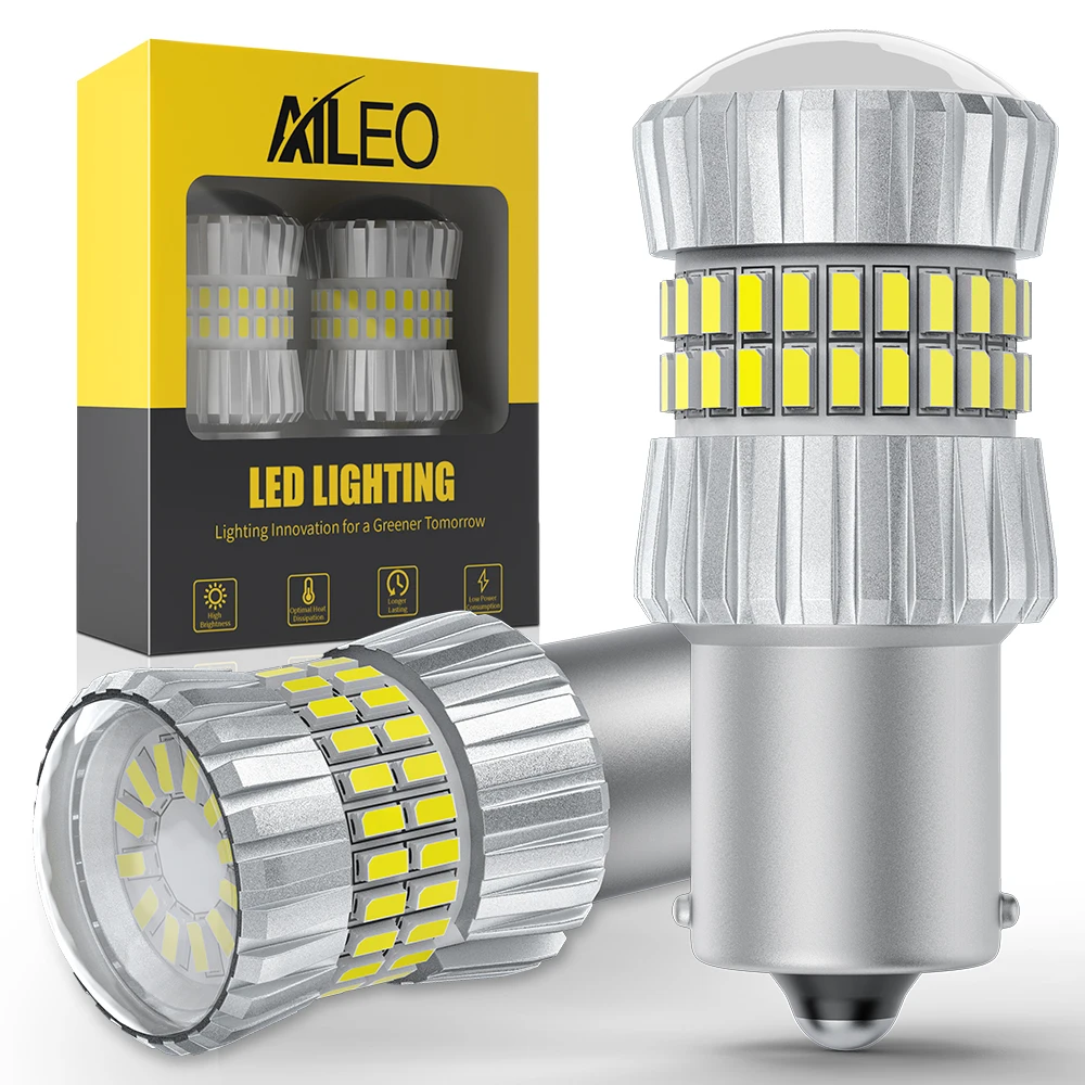 Aileo ไฟถอยหลัง2ชิ้นเป็น P21W BA15S LED 1156 S25 6000K สีเหลืองอำพันไม่มีขั้วไฟเบรกท้ายเลี้ยวสัญญาณ5014SMD