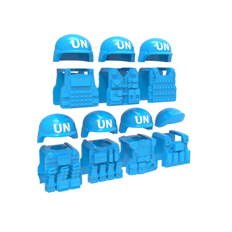 Kids Toys Military Figures Parts UN Troops Equip Tactical Mini Vests Helmets Berets Sets Small Particles Building Blocks Model