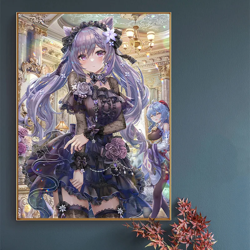 5D DIY Diamond Painting Anime Cartoon Genshin Impact Full Round Diamond Mosaic Diamond Embroidery Kit Rhinestone Home Decoration