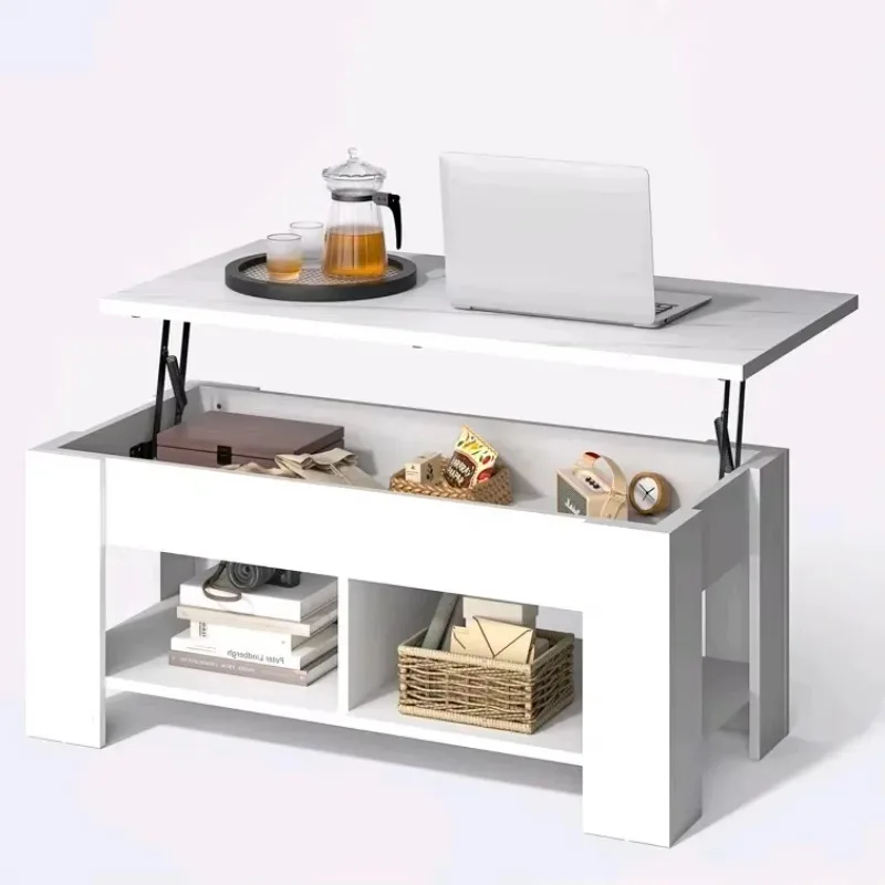 Multi Functional Square Head Wooden Table with Adjustable Central Lifting Coffee Table