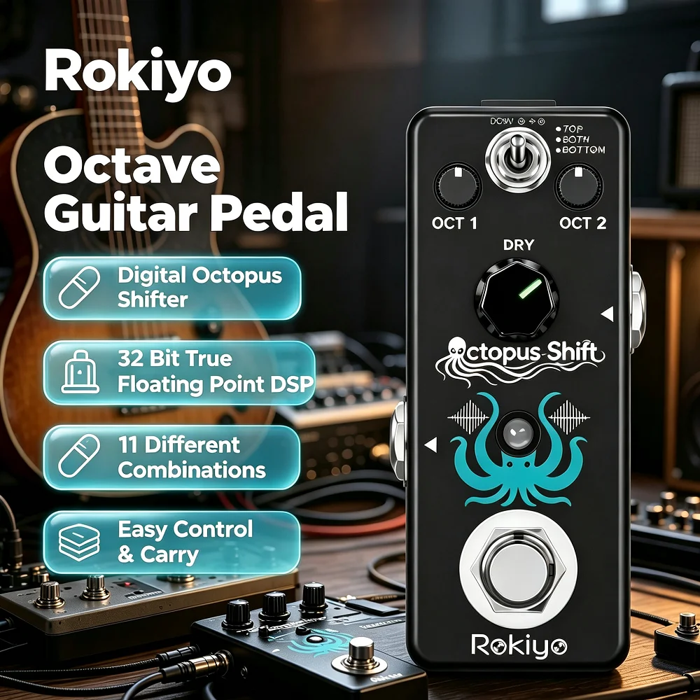 Rokiyo Octopus Shift Digital Octave Guitar Pedal 11 Modes Octpus Shifter 32‑Bit Octaver Stompbox Mini Effector for Bass Guitar view 2