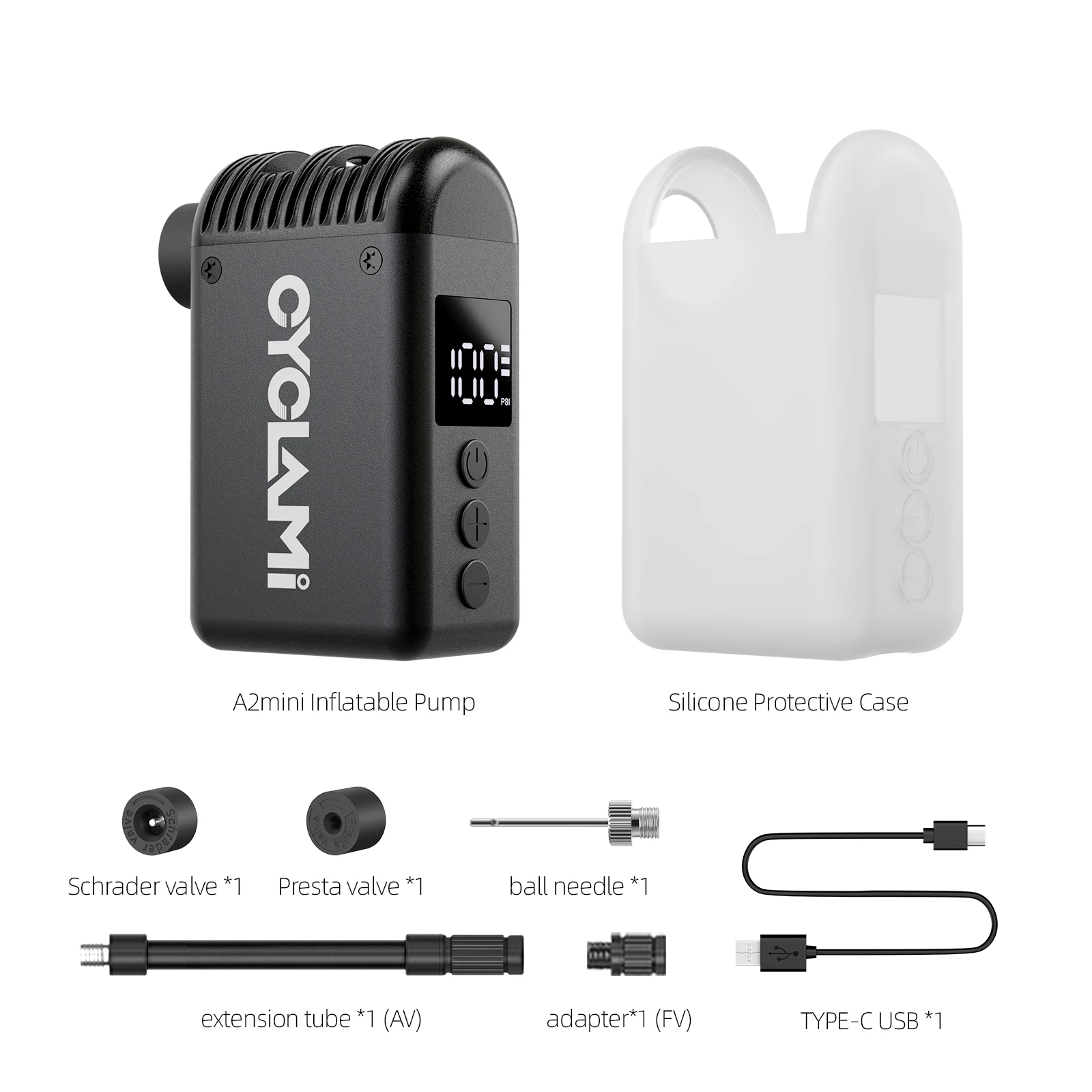 CYCLAMI A2 Mini Portable Bicycle Pump Rechargeable Air Inflator 120 PSI Type-C Bike Accessories for Schrader Presta Tires A2MINI