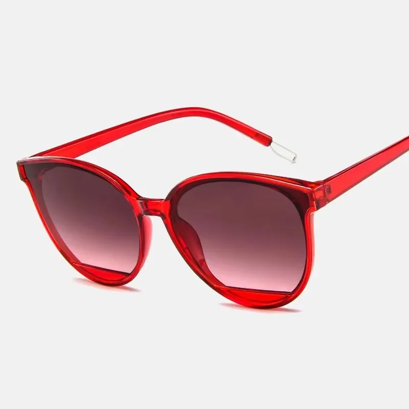 Female Vintage Plastic Ocean Sun Glasses Rimmed Eyewear Classic Oval Red Ladies Fashion Round Frame Sunglasses Mirror