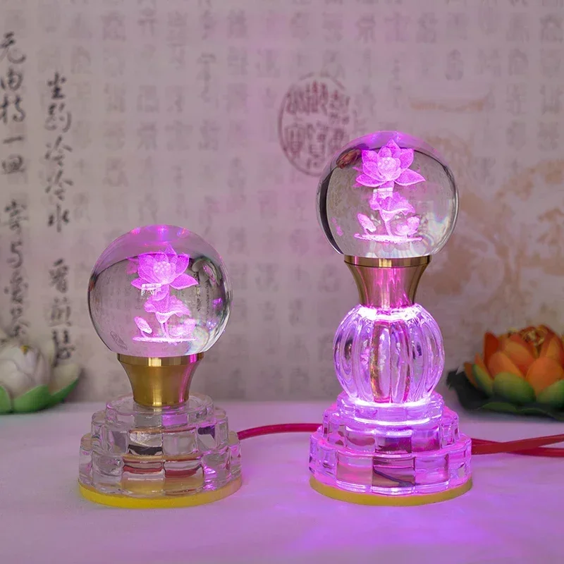 Crystal Lotus Lamp, Buddha Supply Lamp, Household Decoration LED Lotus Lamp, Temple, Buddha Worship, Fortune Light, Safety Plug