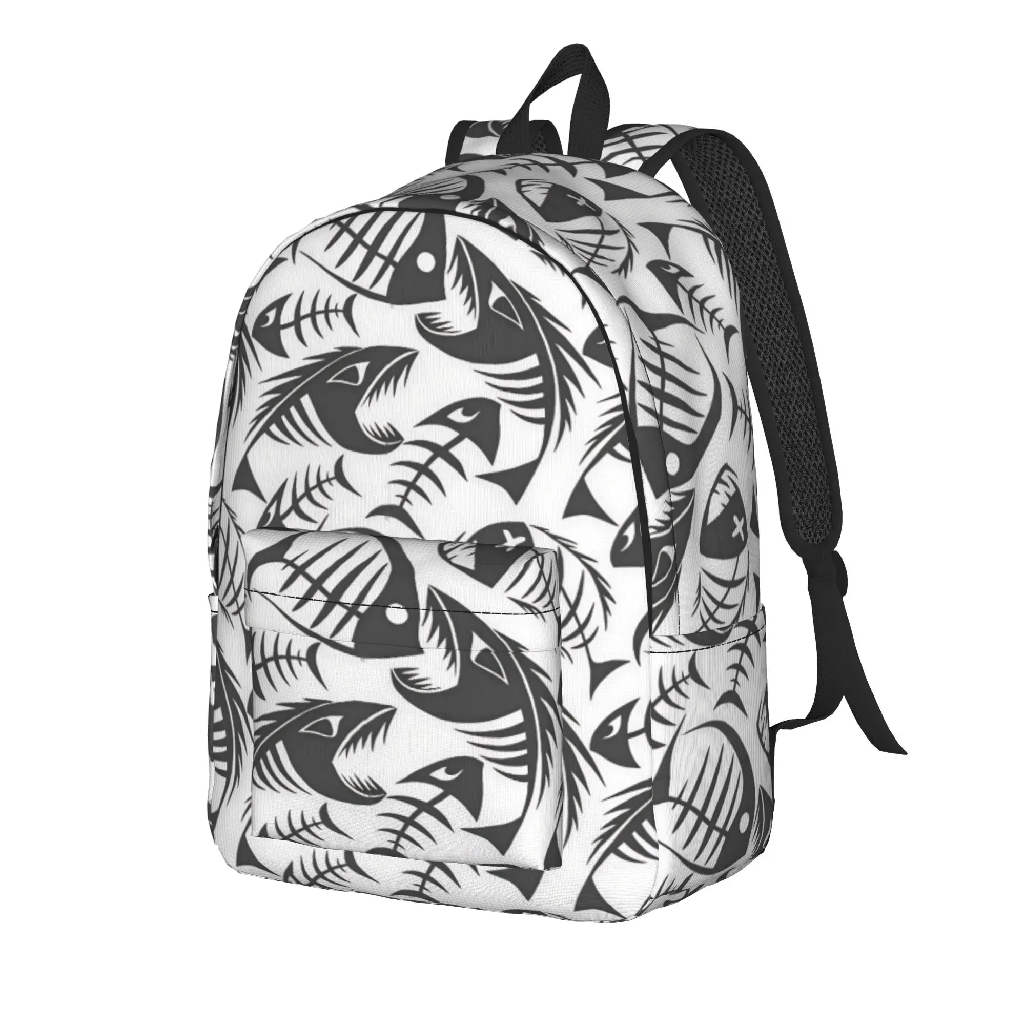 Grey Monster Skeleton Fish Seamless Pattern Backpack Women Men  Lightweight Backpacks Polyester Pretty School Bag Sport Rucksack