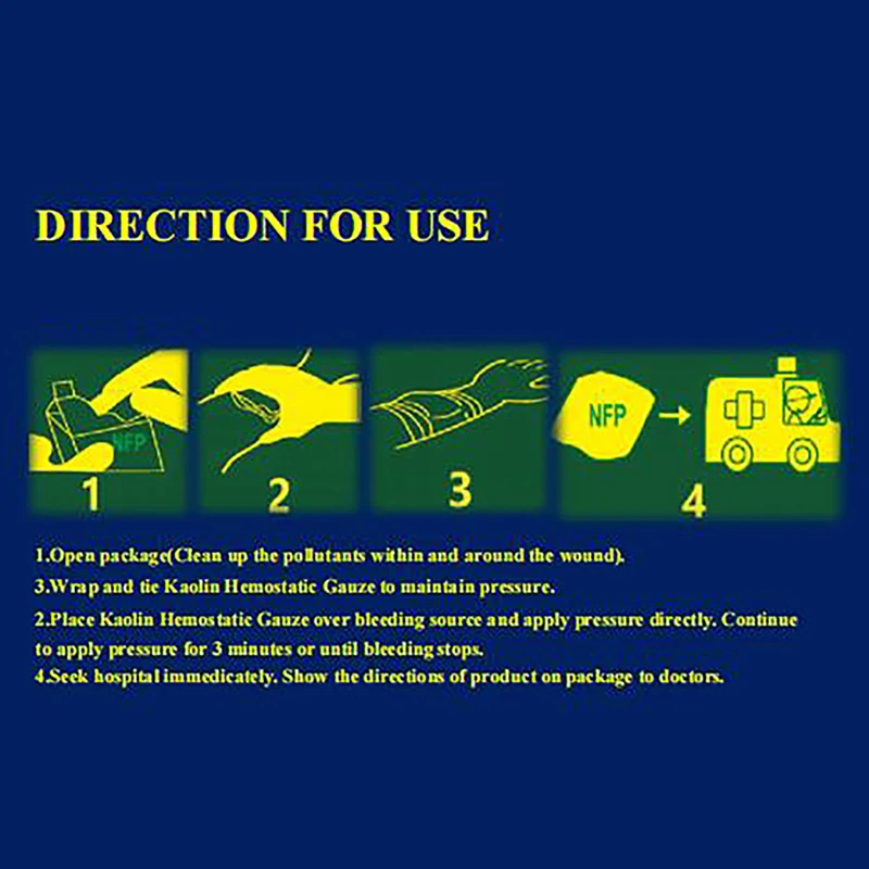 Kaolin Gauze Combat Hemostatic Emergency Trauma Z-Fold Soluble For Ifak Tactical Military First Aid Kit Medical Wound Dressing