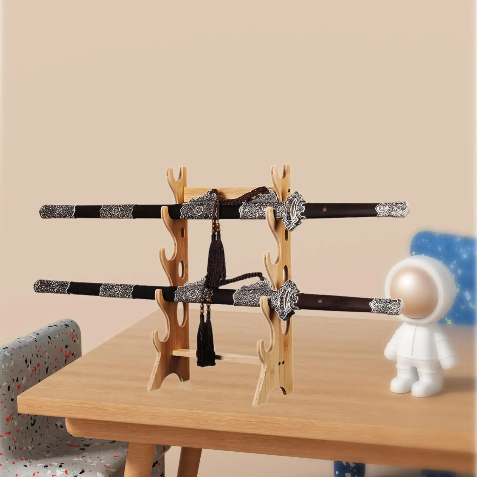 Sword Display Stand Sword Wall Hanger 5 Tier Flute Stand Wood Desktop Samurai Sword Holder Sword Rack for Hook Templar Flutes