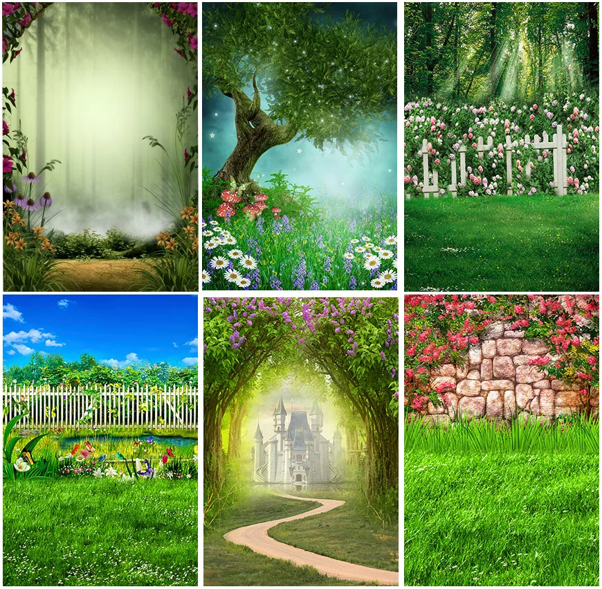 

Dreamy Forest Castle Flowers Garden Photography Cake Smash Backdrops Jungle Spring Natural Scenery Photo Shoots Backgrounds