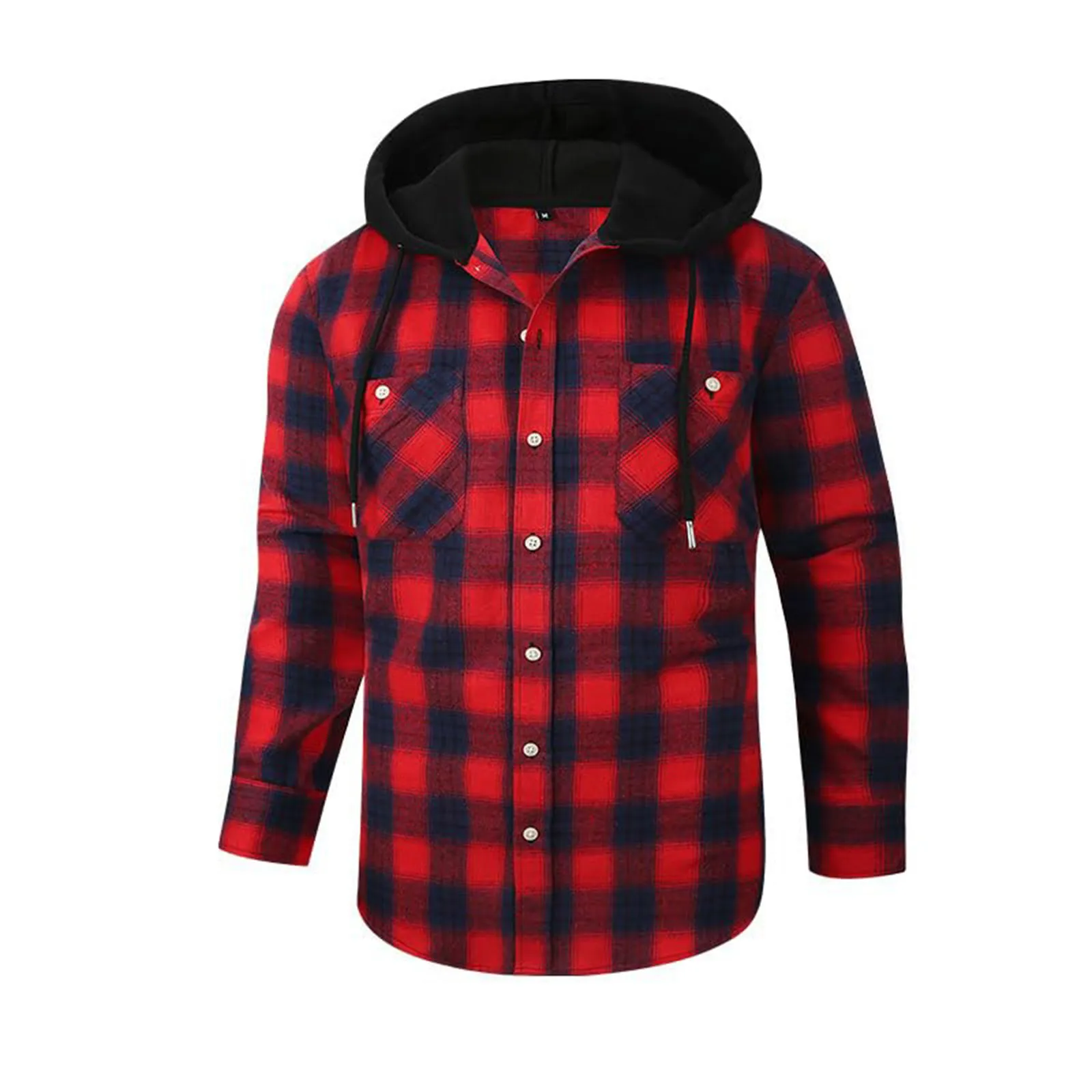 

Fashion Red Men Plaid Shirts Casual Long Sleeve Hooded Shirt Jacket Men's Clothing Street Hoodies Cardigan Coat Sport Tops ﻿