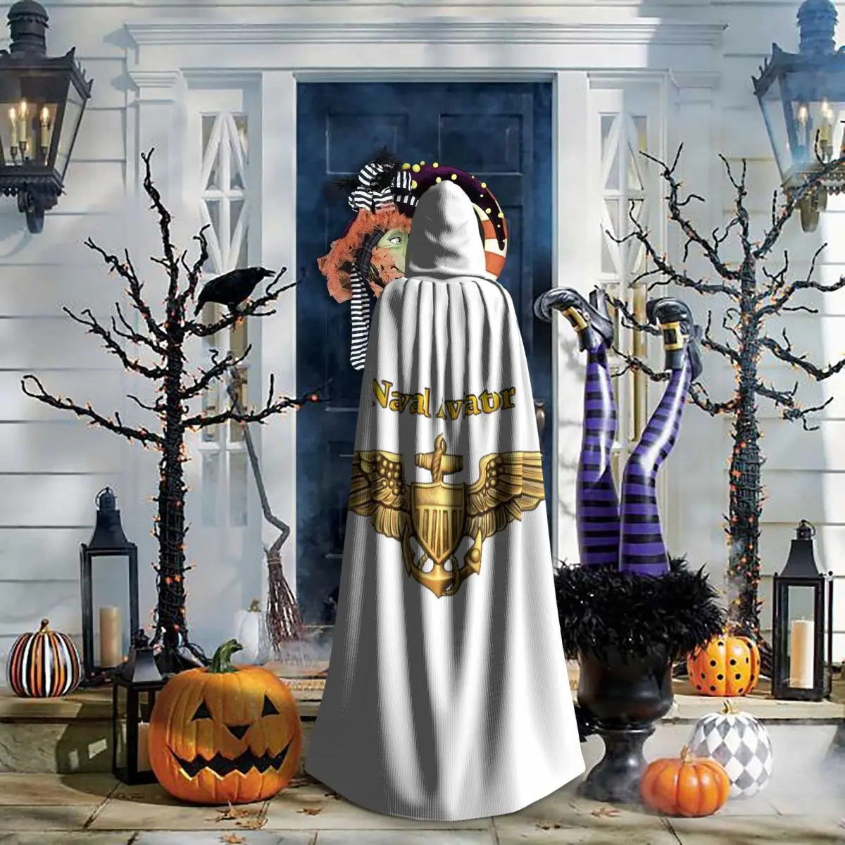 

Navy Aviator Wings Long Hooded Cloak Witch Medieval Costume Cosplay Cape HalloweenVampire Adult Unisex