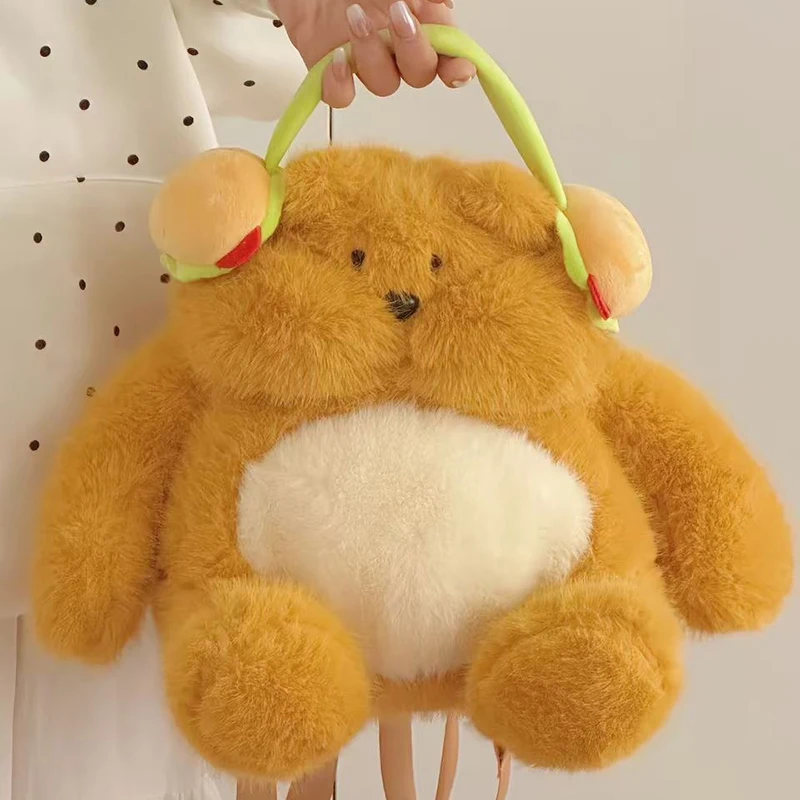 Simpatico orso cartone animato gattino zaino ragazza dolce borsa a tracolla bambola cartone animato animale peluche farcito borsa a tracolla zaino in peluche