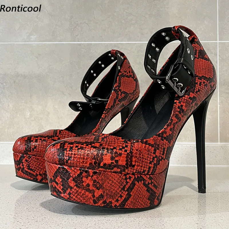 

Ronticool/Новые модные женские туфли-лодочки на платформе, пикантные туфли на шпильке со змеиным носком, великолепные красные туфли для вечеринок, размер США, большие размеры 5-20