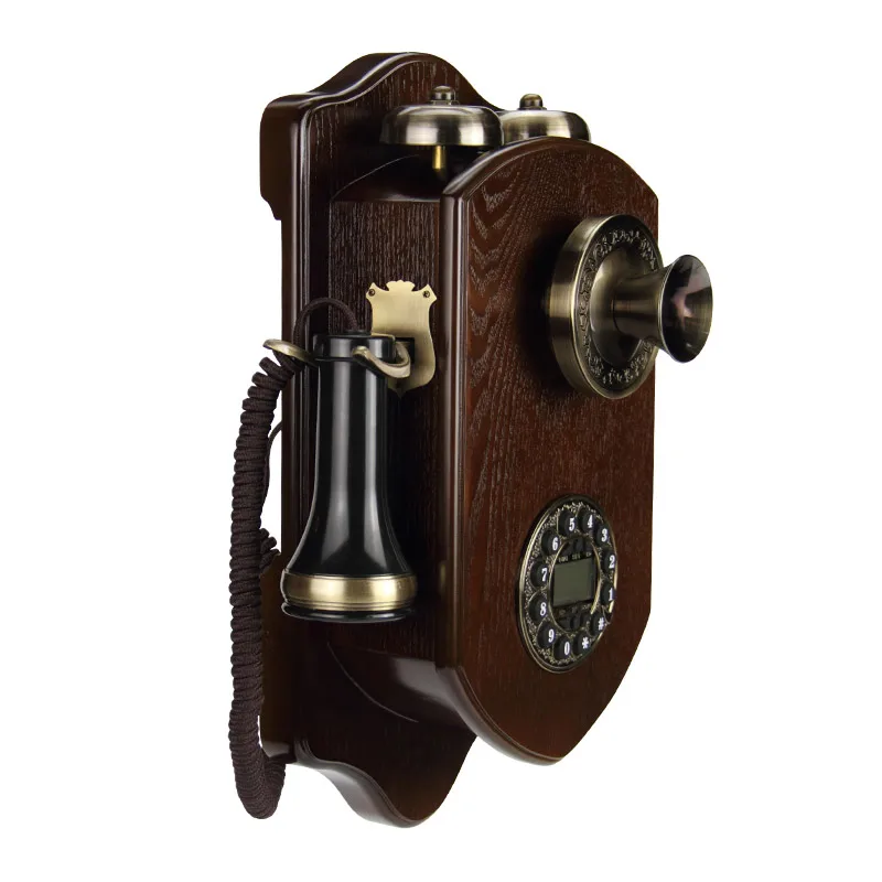 Retro Wall Mounted Fixed Telephone Corded Landline Phone Antique Home Hotel antique saloon decoration wood mechanical ringtone