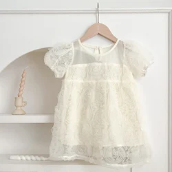 Kids Rose Flower Girl Dresses Toddler Girls Summer Dress Kids Princess Birthday Party Gown Mesh Tutu Wedding Children Dresses