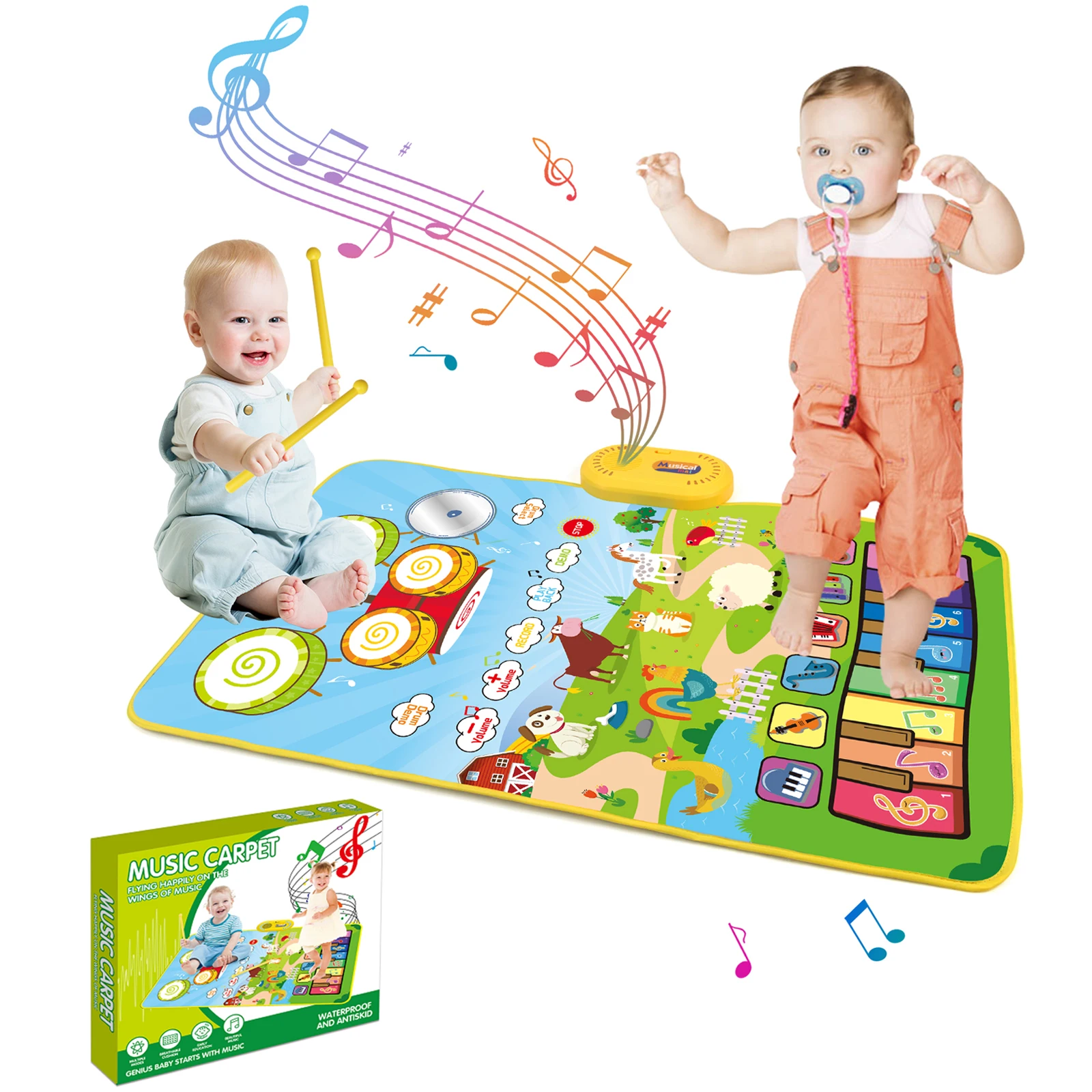 80x50cm Music Play For Kids Toddles Mat Piano Keyboard Drum Toys Dance Crawling Mat With 6 Instruments Sounds Educational Toys