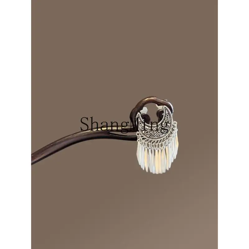 ZYH الأبنوس دبوس الشعر الإناث الراقية الشعور العتيقة مهدب دبوس الشعر الصينية الجديدة أوائل الربيع القرص غطاء الرأس الشعر