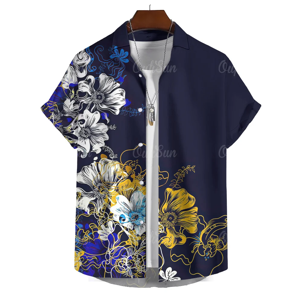 Hawaiian Shirt For Men Floral Short Sleeved Men\'s Casual Top Clothing Blouse Oversized Streetwear