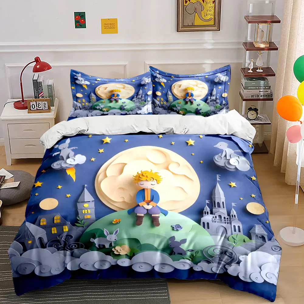 Whimsical Fairy Tale Night Illustration Bedding Set for Kids Luxury Gift 3pcs Digital Print Comforter Set Soft Comfortable