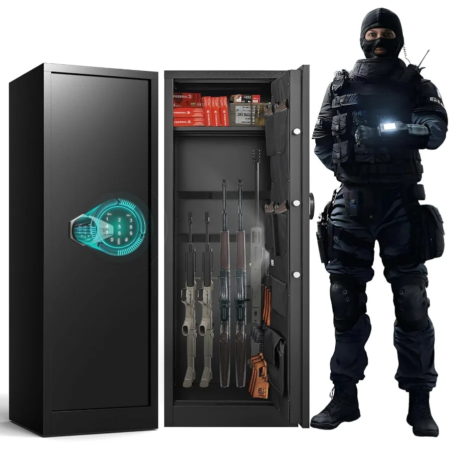 

Большой цифровой сейф для оружия для винтовки и ружья 812, шкаф для хранения огнестрельного оружия с двойной системой сигнализации, съемная полка, функция отключения звука