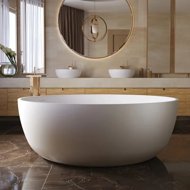 Modern round Japanese high acrylic independent round bathtub, white deep small bathtub