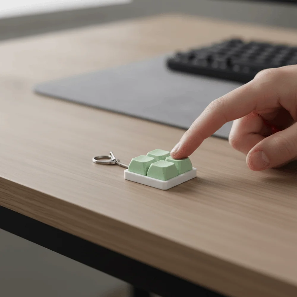 Square 4 Buttons Keyboard Key Chain Easy To Press Macaron Color 2x2 Keyboard Fidget Mini Keyboard Keycap Key Chain Student
